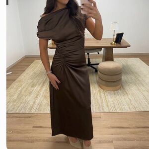 Chic One Shoulder Brown Dress